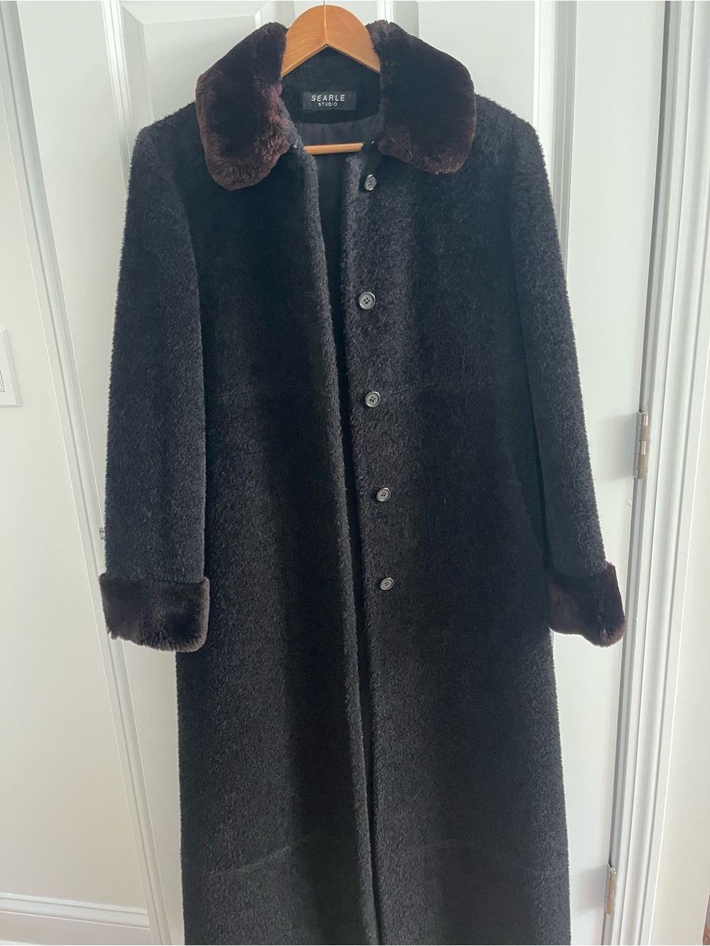 Searle Blatt Studio Women's Long Trench Coat in Black/Dark Brown